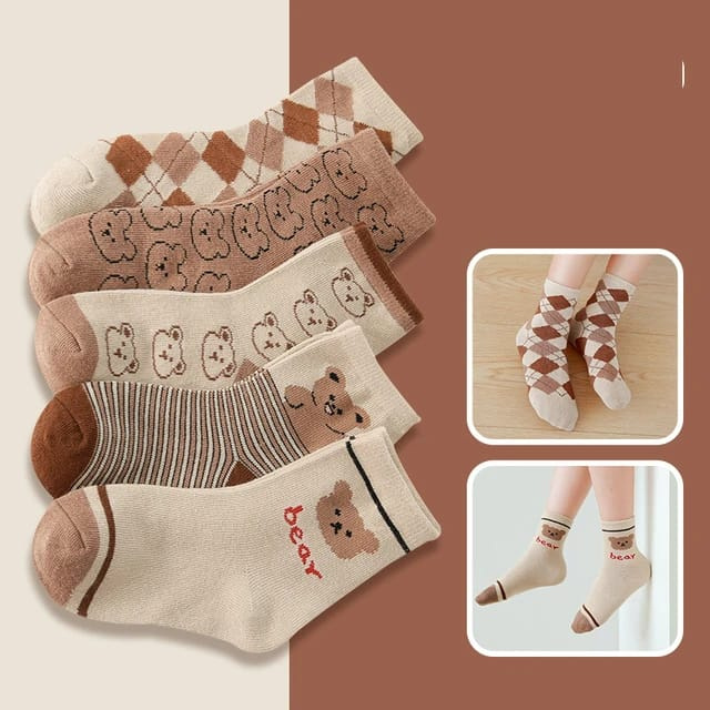 Kaos Kaki Anak Perempuan Sekolah TK SD Motif Beruang Coklat Fashion Cewek Socks Kids Terbaru K9AW