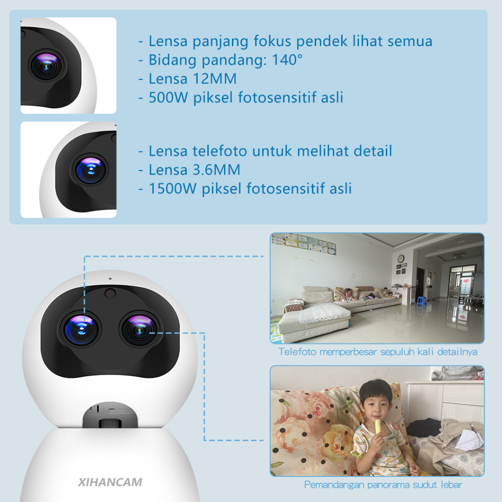 XIHANCAM Smart CCTV Zoom FHD 5MP Dual Lens Ip Camera CCTV Wifi Jarak Jauh Lewat Hp Kamera Cctv Indoor Wifi Wireless Panoramic Smart Net Camera CCTV Murah