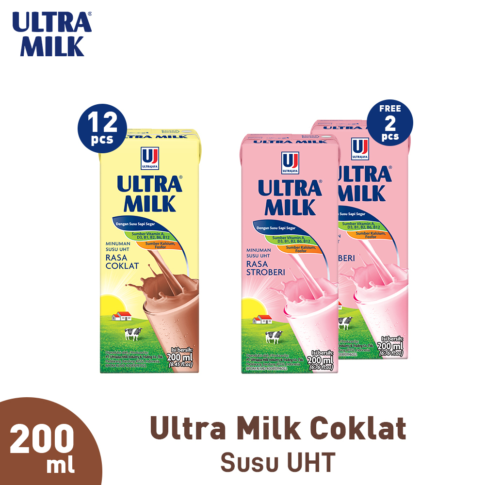 Promo Harga Ultra Milk Susu UHT Stroberi 200 ml - Shopee