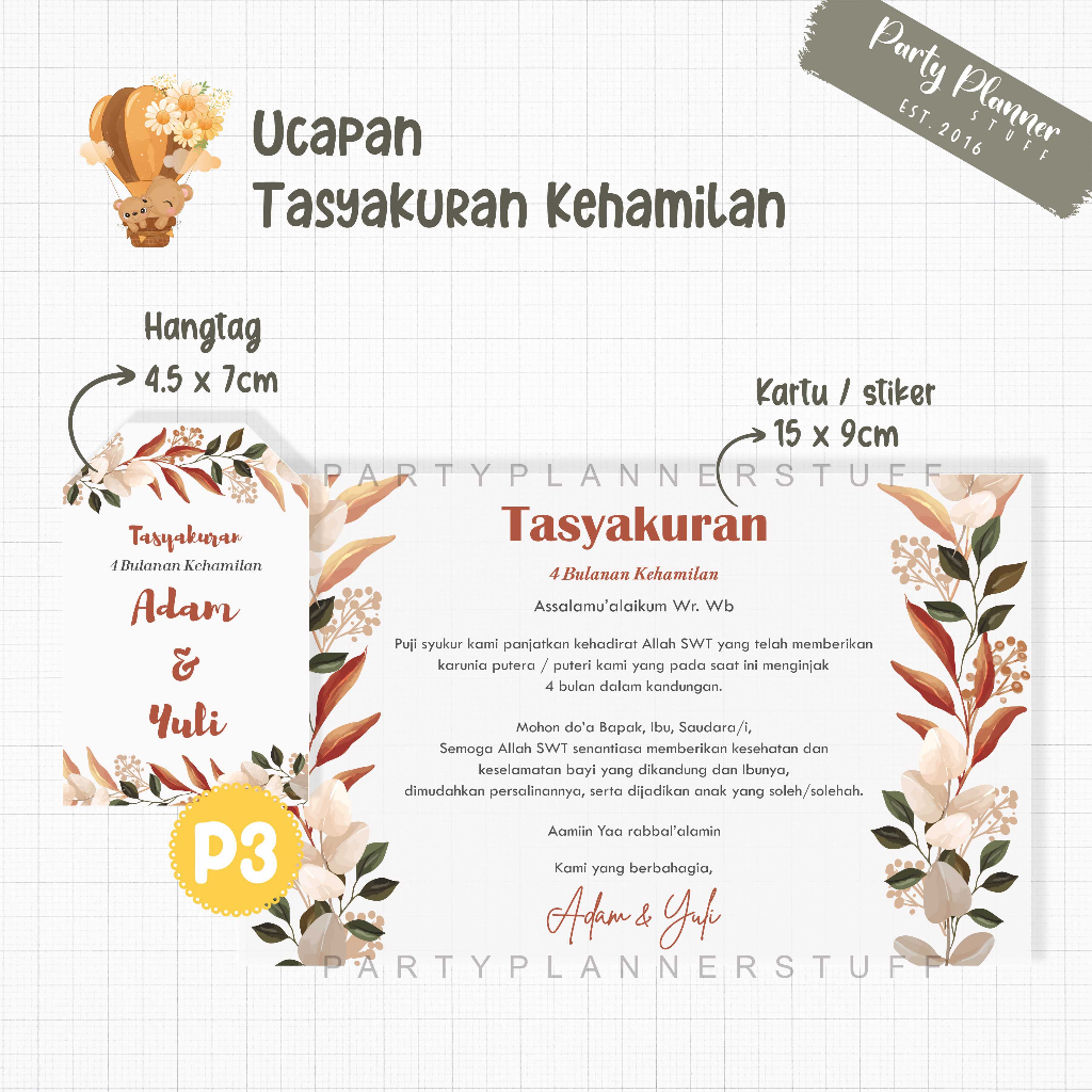 Stiker Kartu ucapan label hangtag tasyakuran kehamilan 4 bulanan 7 bulanan / kartu stiker ucapan lab