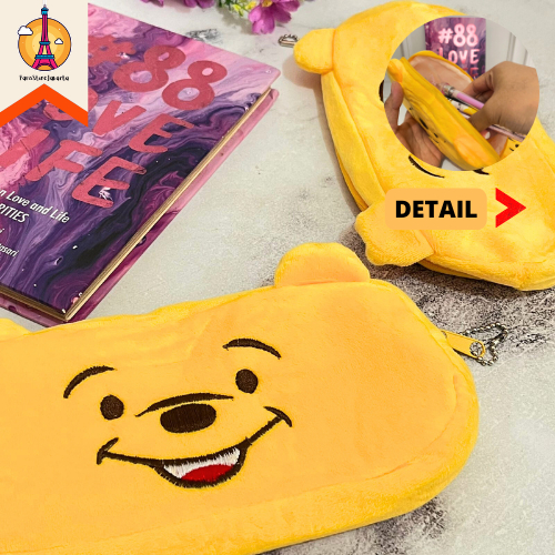 Kotak Pensil Kain Beludru Suede Winnie The Pooh Tempat Pensil Plushie Lucu Tempat Alat Tulis Pencil 