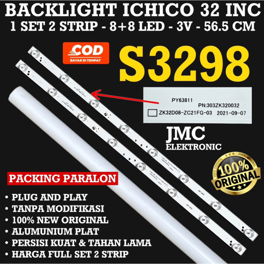 BACKLIGHT TV LED ICHIKO 32 INCH S3298 S 3298 LAMPU BL 32IN 8K 3V