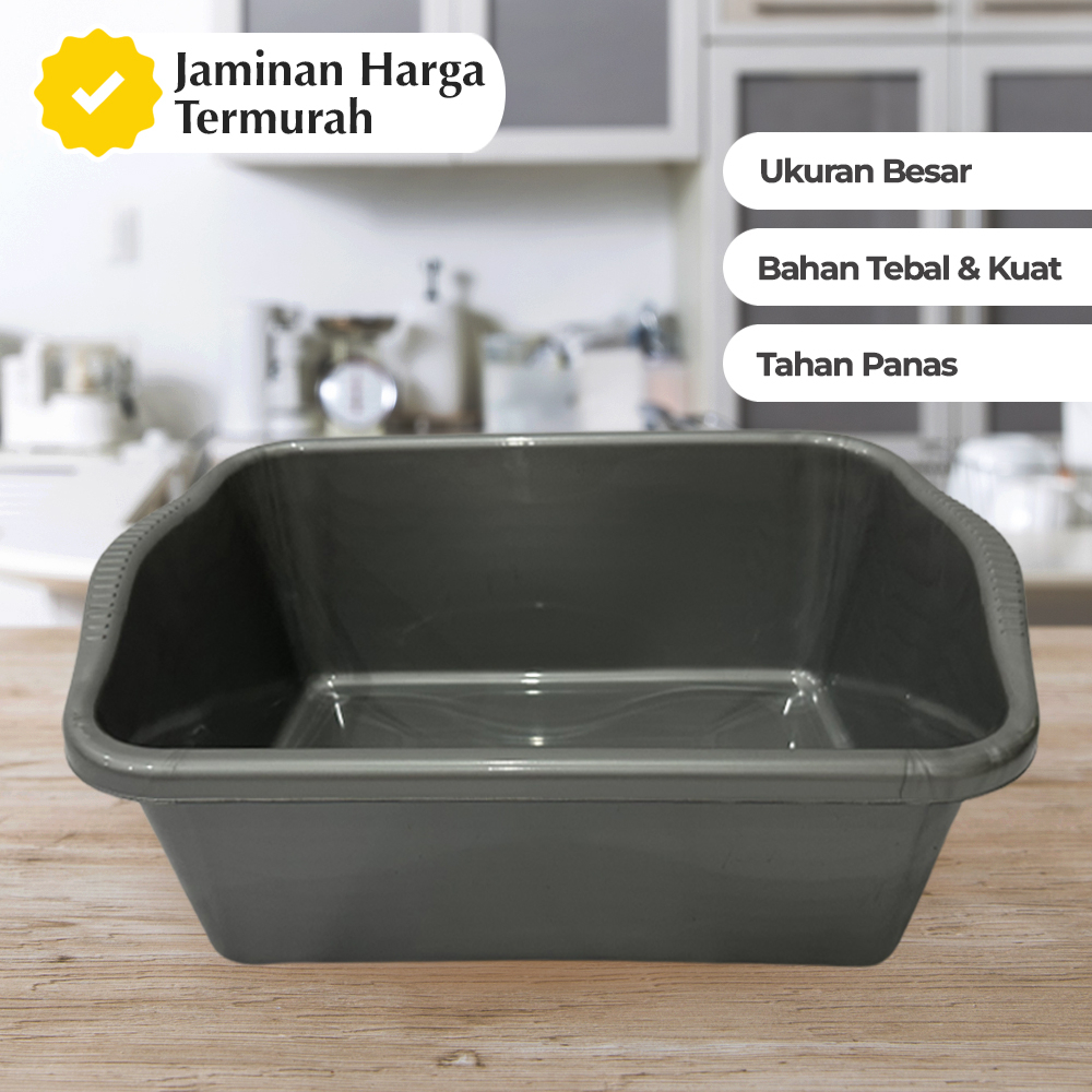 Baskom Kotak Baki Plastik Bak Serbaguna Jumbo Abu 43x30x14cm