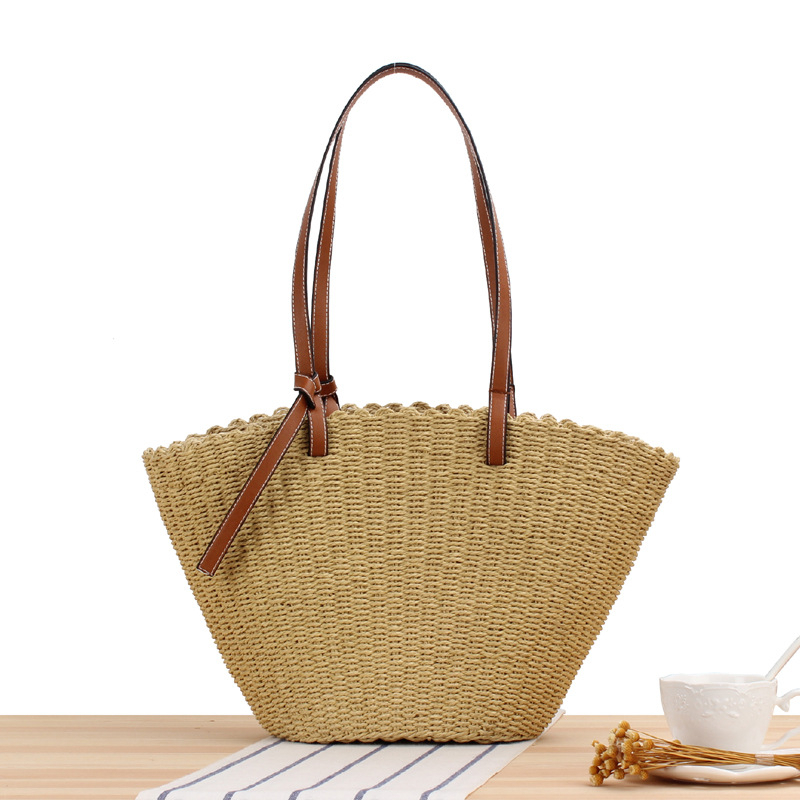 Contrast Binding Tassel Decor Straw Bag 10202