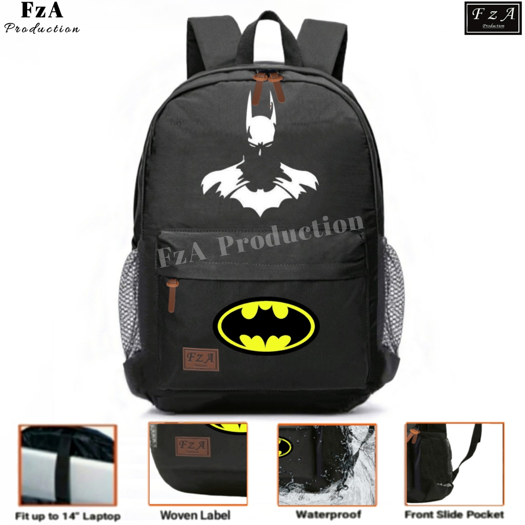 FzA Official -Tas Ransel anak laki laki - Tas Ransel Anak Sekolah - Tas Ransel Sekolah anak laki-laki anak perempuan Backpack Sekolah Anak [ High Quality ] - Batman Kids FREEE Jam Tangan Sport