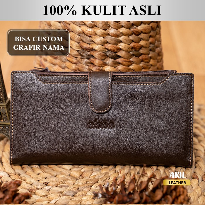 Dompet Panjang Kulit Wanita Branded Alona Evelyn Leather Wallet Bahan Kulit Sapi Asli Original Premium