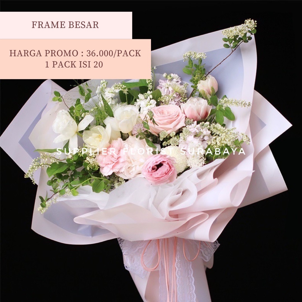 [1 PACK ISI 20 LBR] KERTAS CELLOPHANE FRAME BESAR BOLD FRAME WRAPPING PAPER WRAP BUNGA FLORIST DIY KOREAN STYLE CELLO LIST WARNA TEBAL KERTAS BUKET BUNGA WATERPROOF