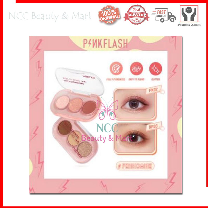 * NCC * Pinkflash 3 Pan Eyeshadow Palette Giltter Fully Pigmented Easy To Blend PF-E23