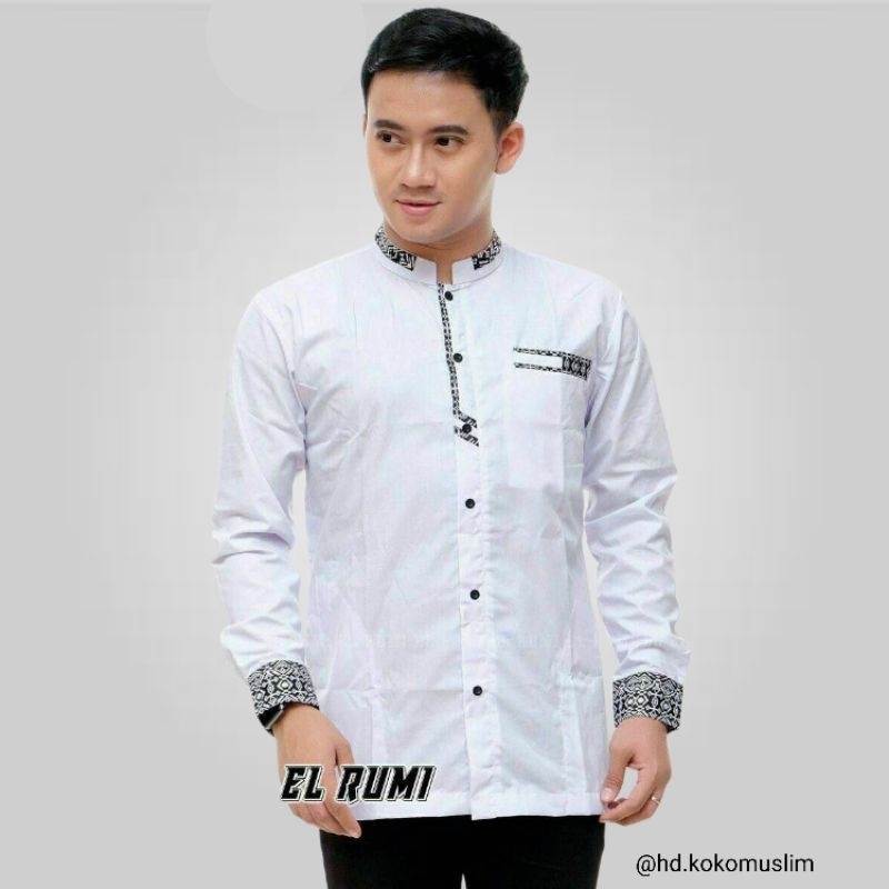 Baju koko putih sinergi Hilwa Original Kemeja koko pria Baju koko panjang Baju koko pria Baju Koko P
