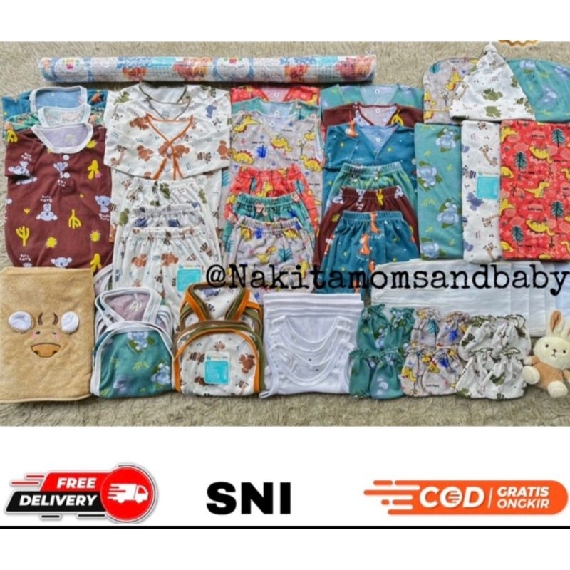 56pcs Paket lahiran perlengkapan baju celana bayi baru lahir newborn bedong popok sarung tangan kaki  combo koala gajah dino  Promo 8.8