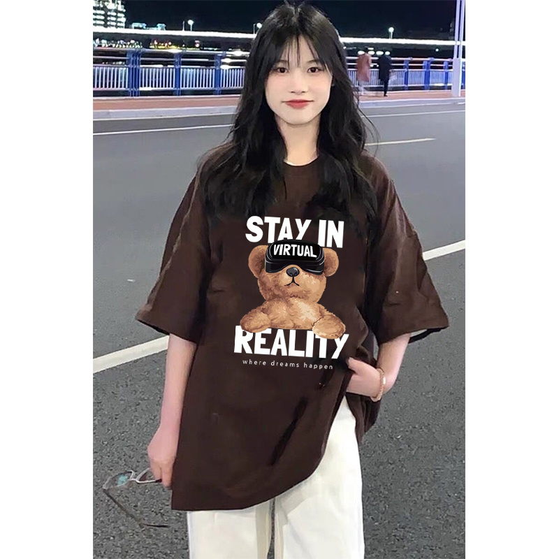 Kaos Oversize Kekinian Vintage Korea Cute Bear Letter Kaos Couple  Korean Style/Kaos Toffe