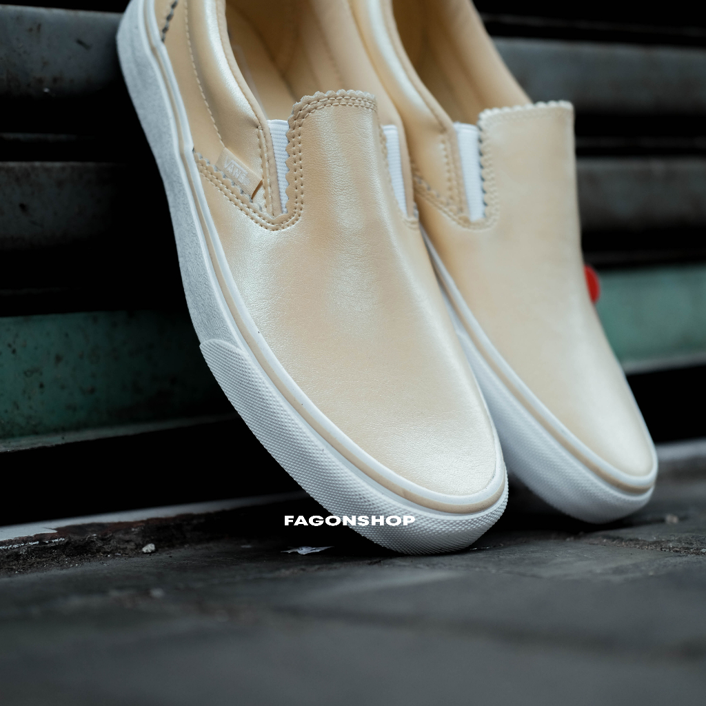 VANS SLIP-ON PEARL LEATHER GOLD CLASSIC ORIGINAL 100%