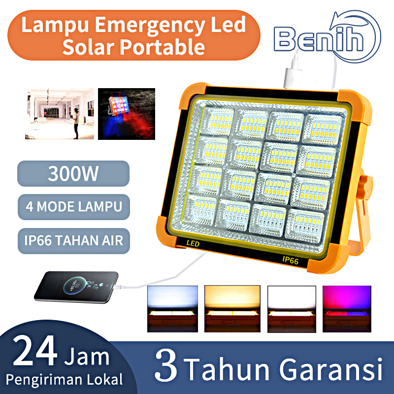 BENIH Outdoor USB Rechargeable Emergency Lampu Solar Light 12500mAH 300W LED Solar Camping Light with Magnet Waterproof Portable Tent Light 4 Modes