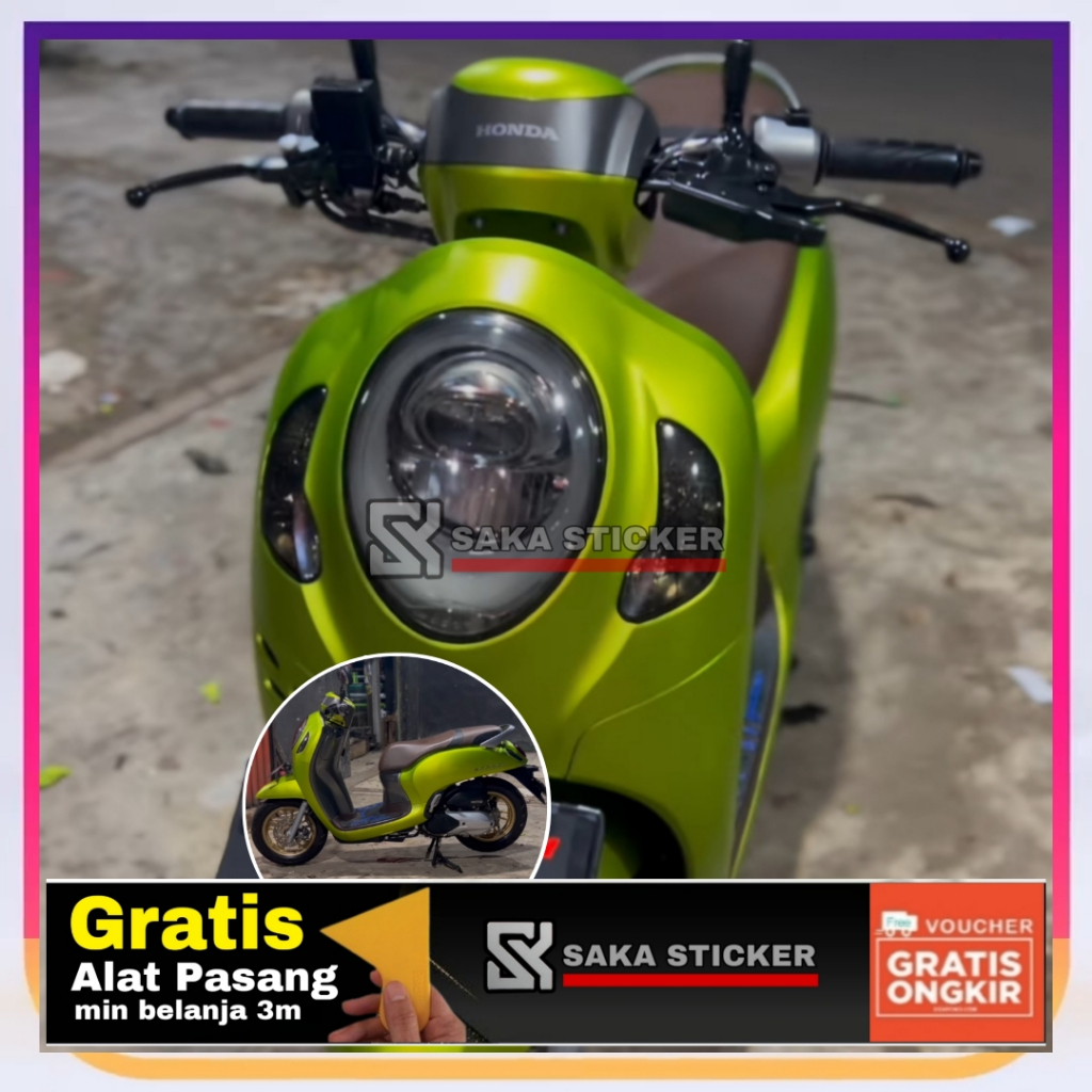 Skotlet Hijau Lemon Stiker Scotlet Motor Doff Metalik Crome