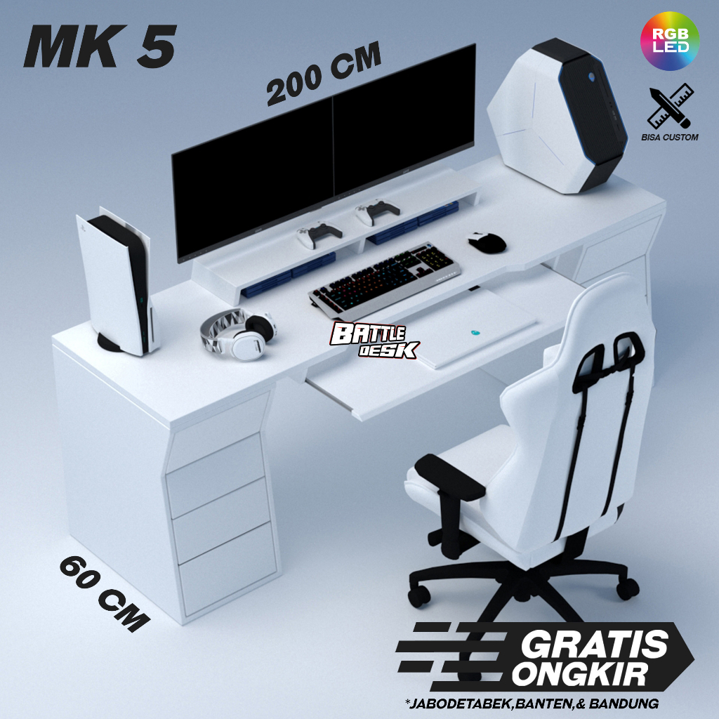 Battledesk MK 5 - Meja Komputer Gaming PC Desk Desk Office Kantor RGB Murah 200x60