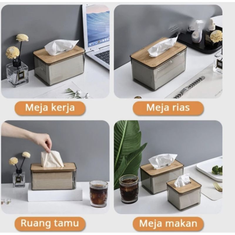 Kotak Tissue Kayu Transparan Modern