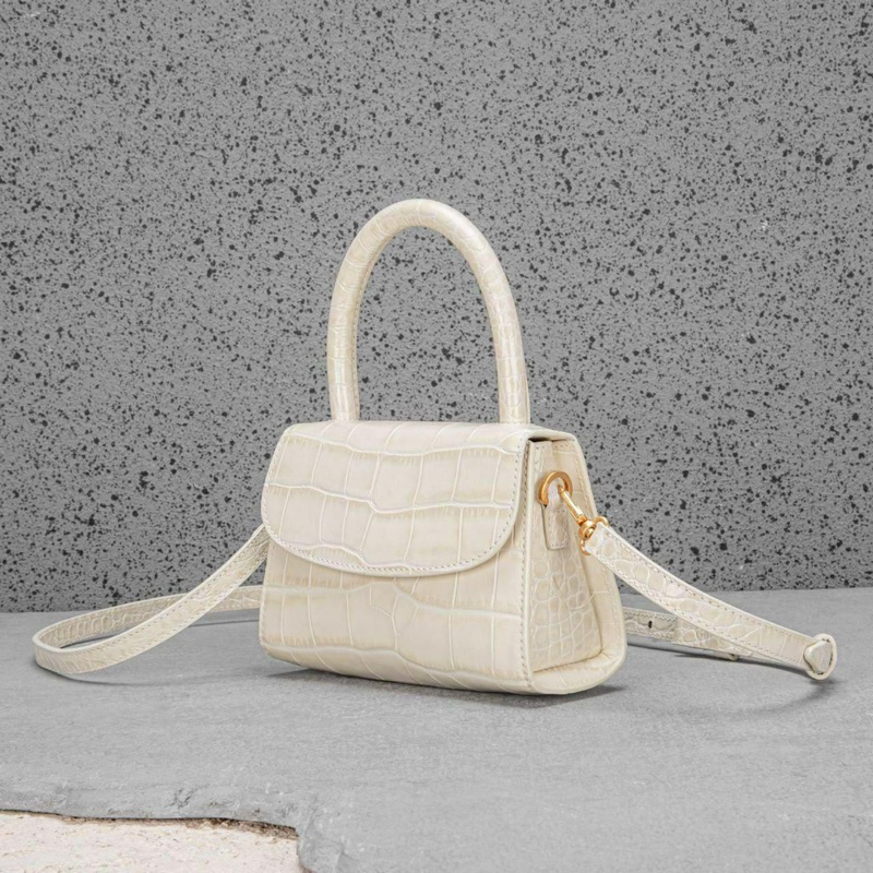 BY FAR Mini Handbag Top Handle Bag in Croco Embossed Leather with Crossbody Strap
