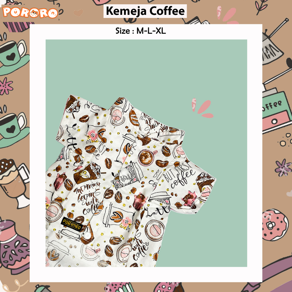 Pororo - Kemeja Kucing  Motif Coffee