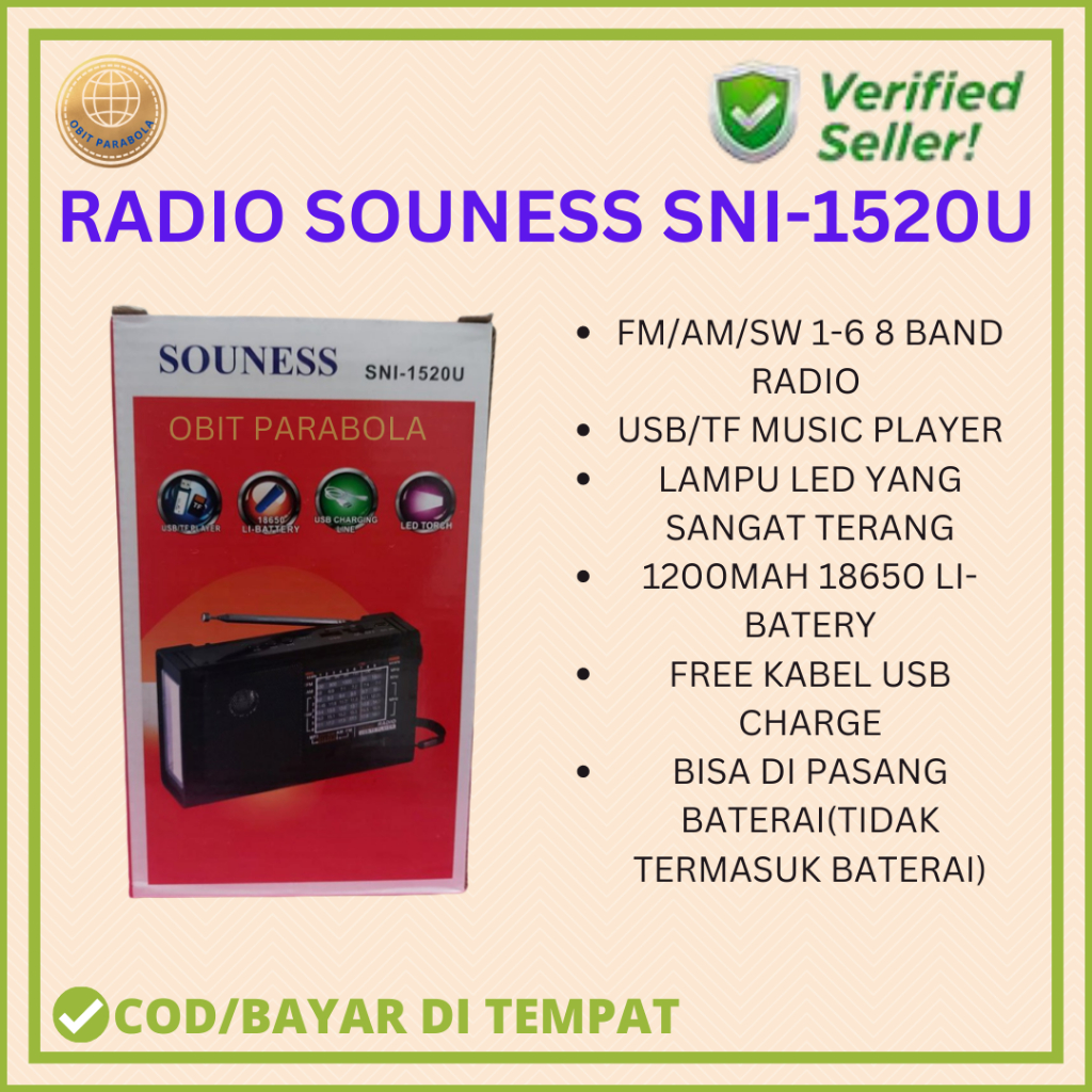 RADIO SOUNESS SNI 1520 USB MP3 LAMPU AM FM PORTABLE BISA CHARGE