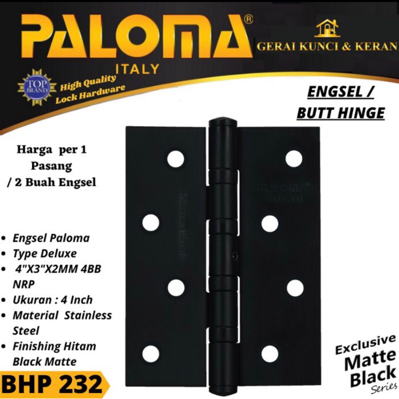 ENGSEL PINTU PALOMA 4inch MATTE BLACK (BHP 232) 4"X3"X2Mm