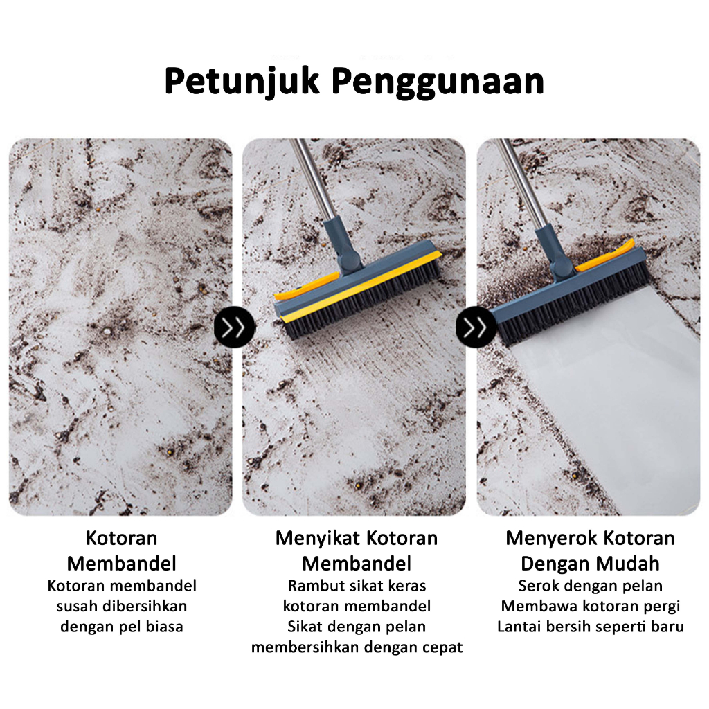 Sikat Lantai Wiper 3in1 Pembersih Lantai Dinding Kamar Mandi Gagang Panjang Portable Sapu Lancip Model V