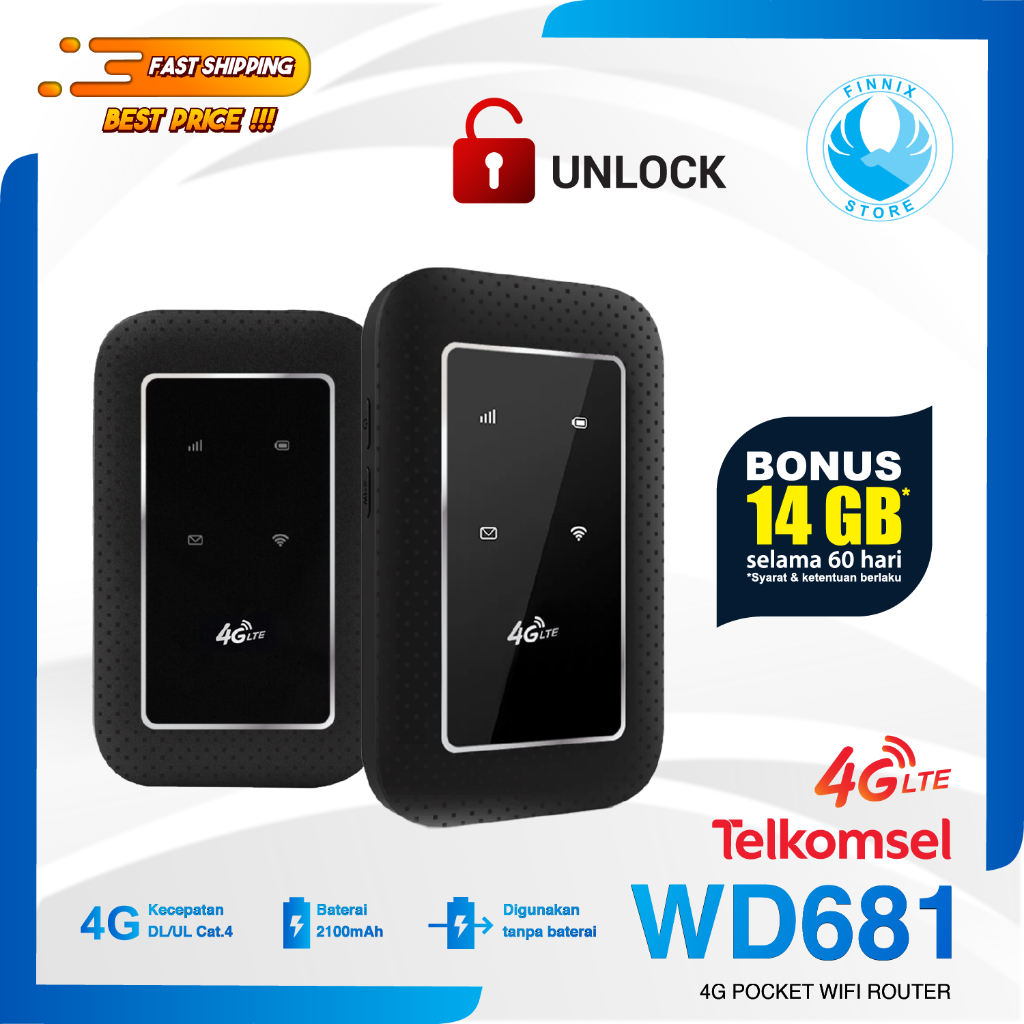 Modem Mifi JIO WD681 Telkomsel 4G LTE Free 14GB - Unlock All GSM