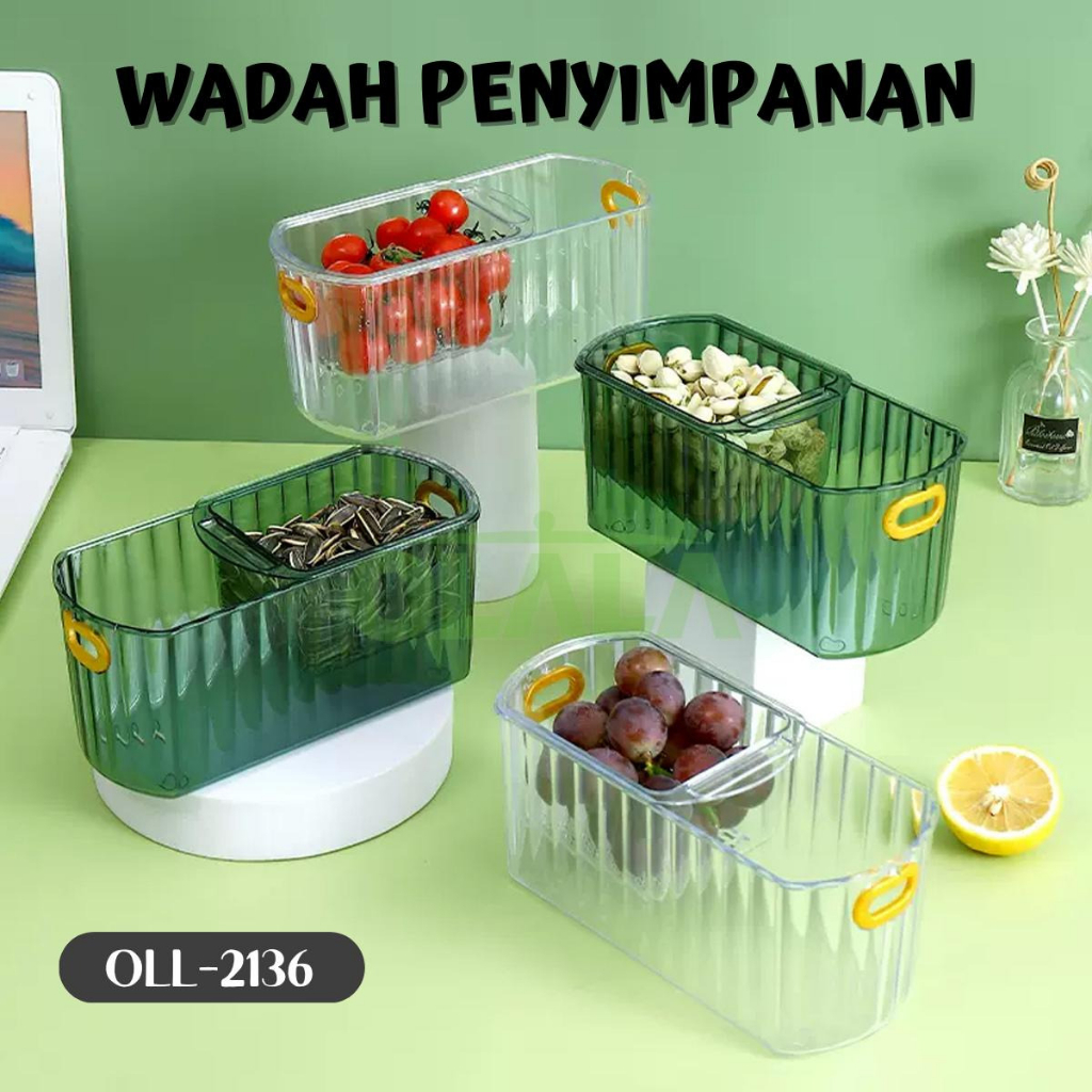 KOTAK PENYIMPANAN MAKANAN 2IN1 KOTAK KOSMETIK BENING DENGAN KOTAK MINI TIRISAN OLL-2136