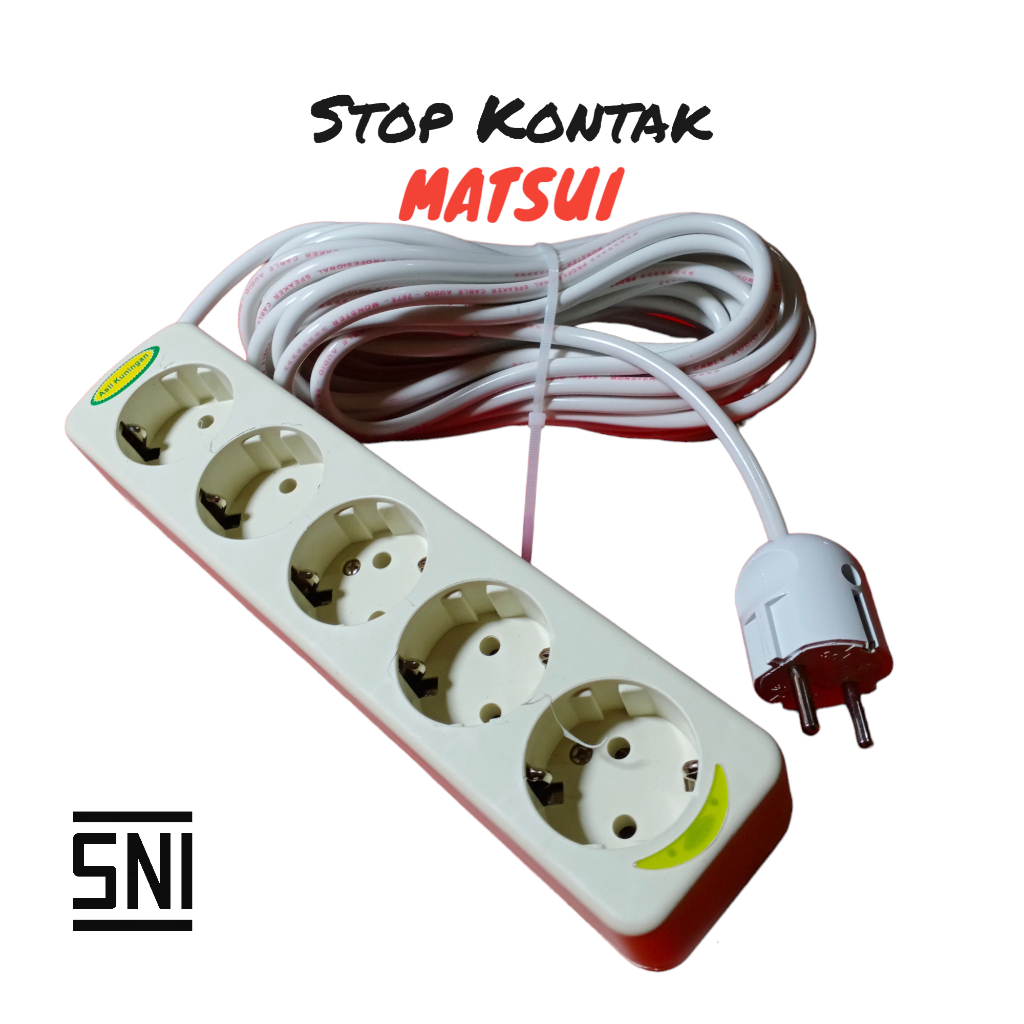 Stop Kontak Listrik Set MATSUI 5 Lubang + Panjang Kabel 10 Meter + Steker Arde Bulat / Extension Wire / Stop Kontak Kabel Colokan