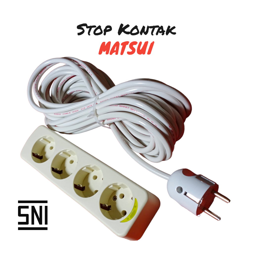 Stop Kontak Listrik Set MATSUI 4 Lubang + Panjang Kabel 10 Meter + Steker Arde Bulat / Extension Wire / Stop Kontak Kabel Colokan