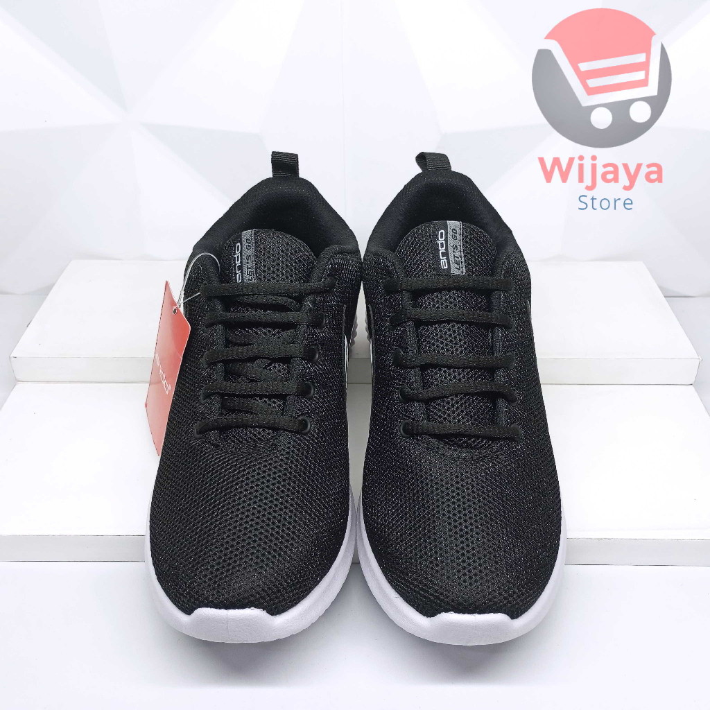 Sepatu Sekolah Ando 35-38 Sneaker Anak Hitam Polos Putih Strap Velcro yang Praktis MORGAN LIAM BOAZ SIP