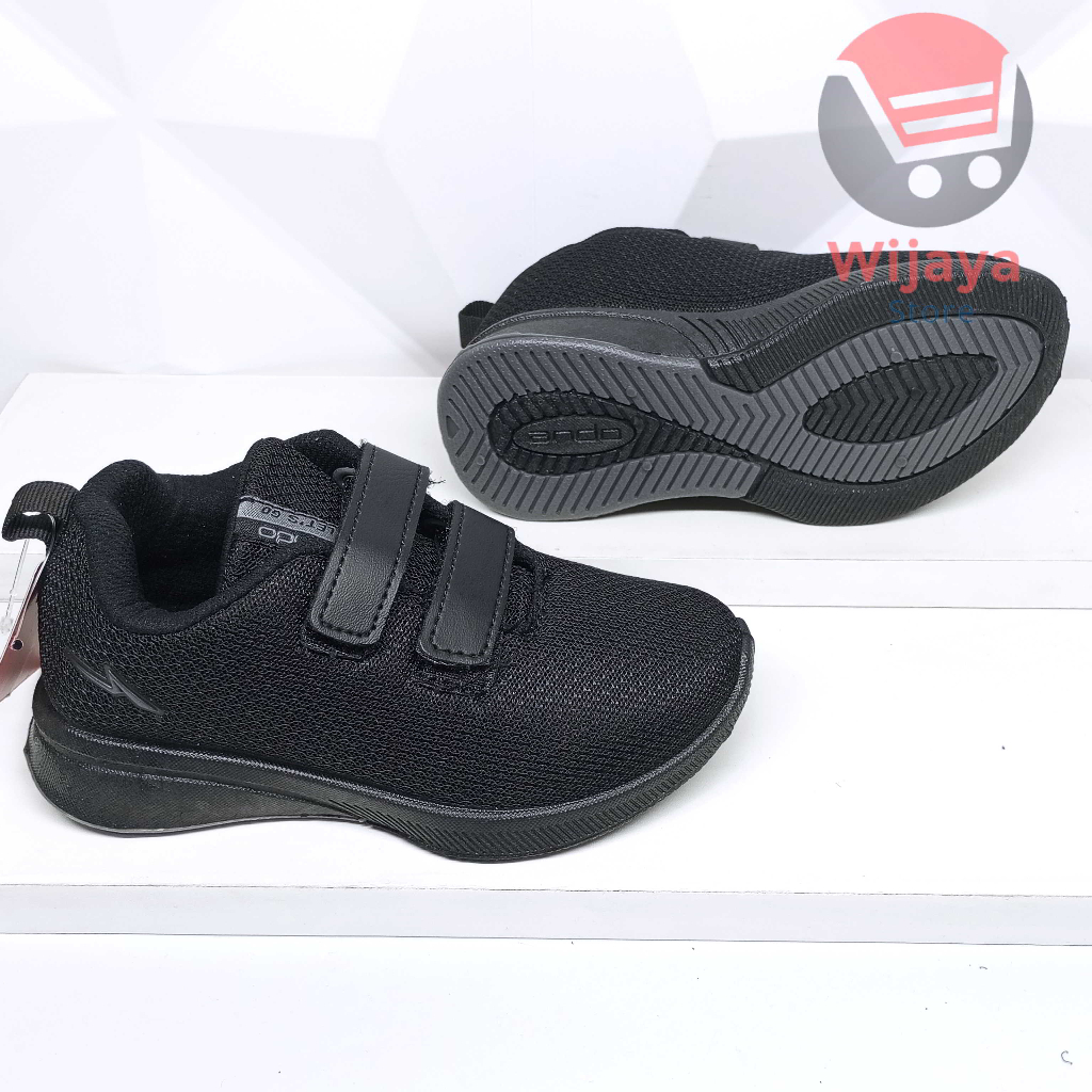 Sepatu Sekolah Ando 29-32 Sneaker Anak Hitam Putih Desain Strap Velcro Model SAGA BSC Nitta