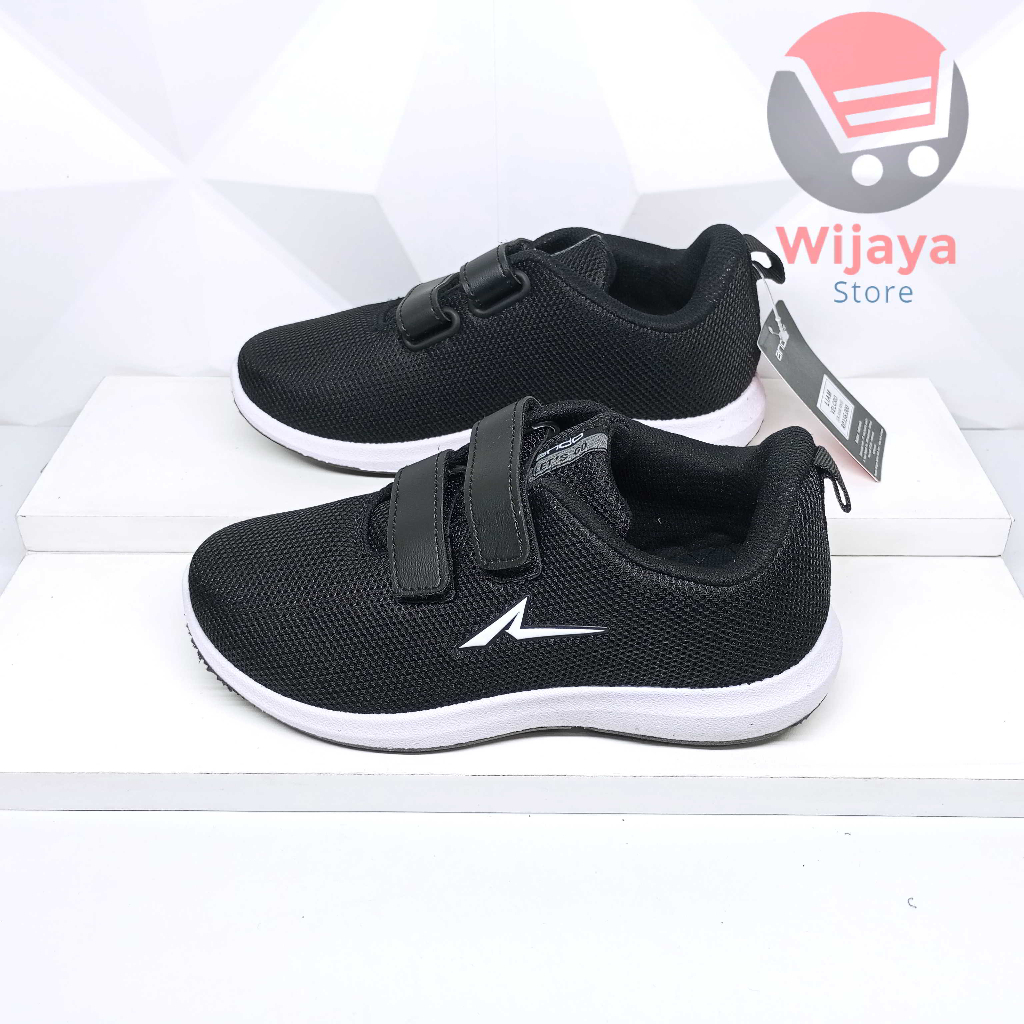 Sepatu Sekolah Ando 31-34 Sneaker Anak Hitam Polos Putih Strap Velcro yang Praktis PINO LIAM BSC