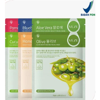 BPOM VEZE Sheet Mask Masker Wajah Blueberry Aloe Vera Pomegranate Honey Cucumbar Olive CJR