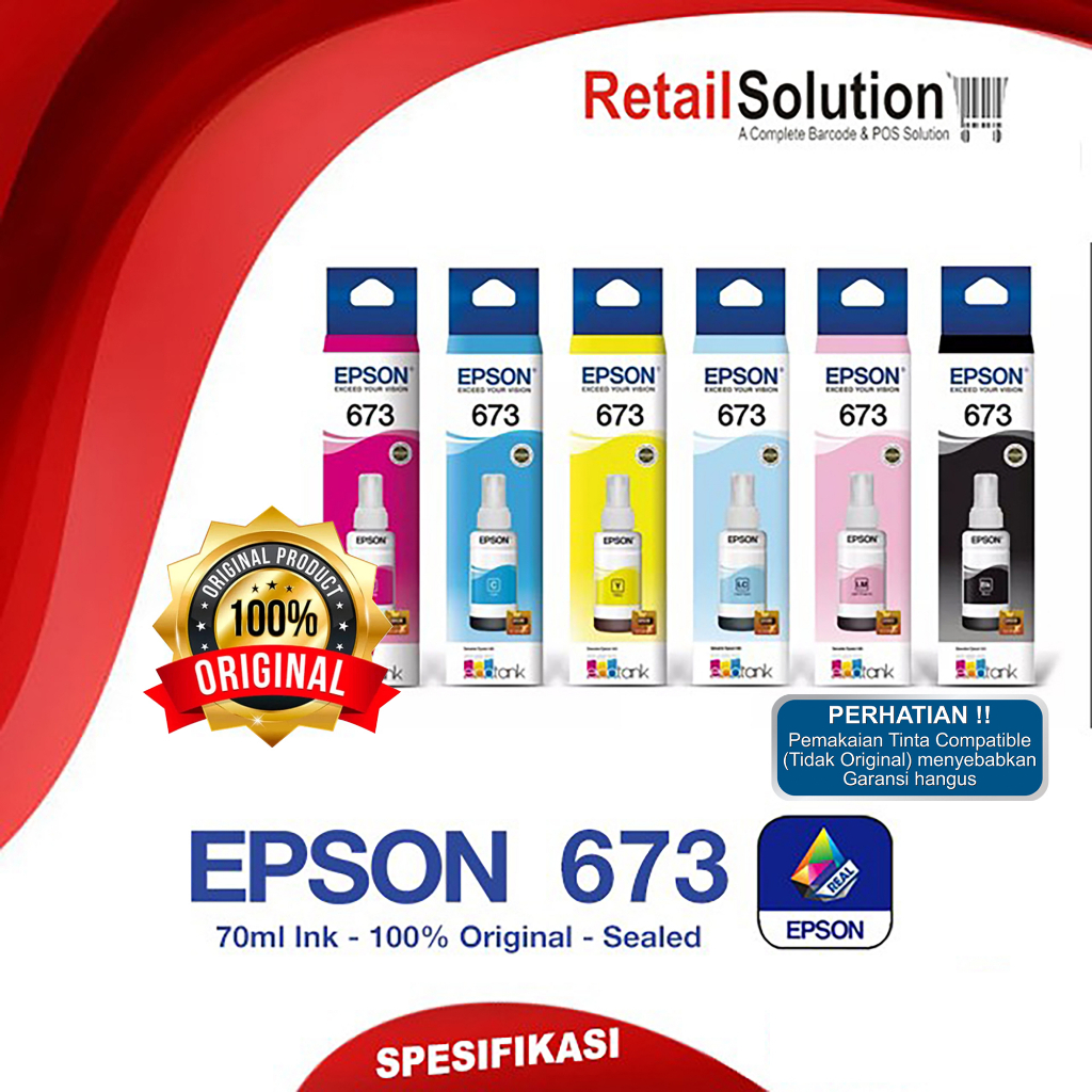 Tinta Epson 673 1 Set Warna Original - Tinta Epson L805 L850 L1800