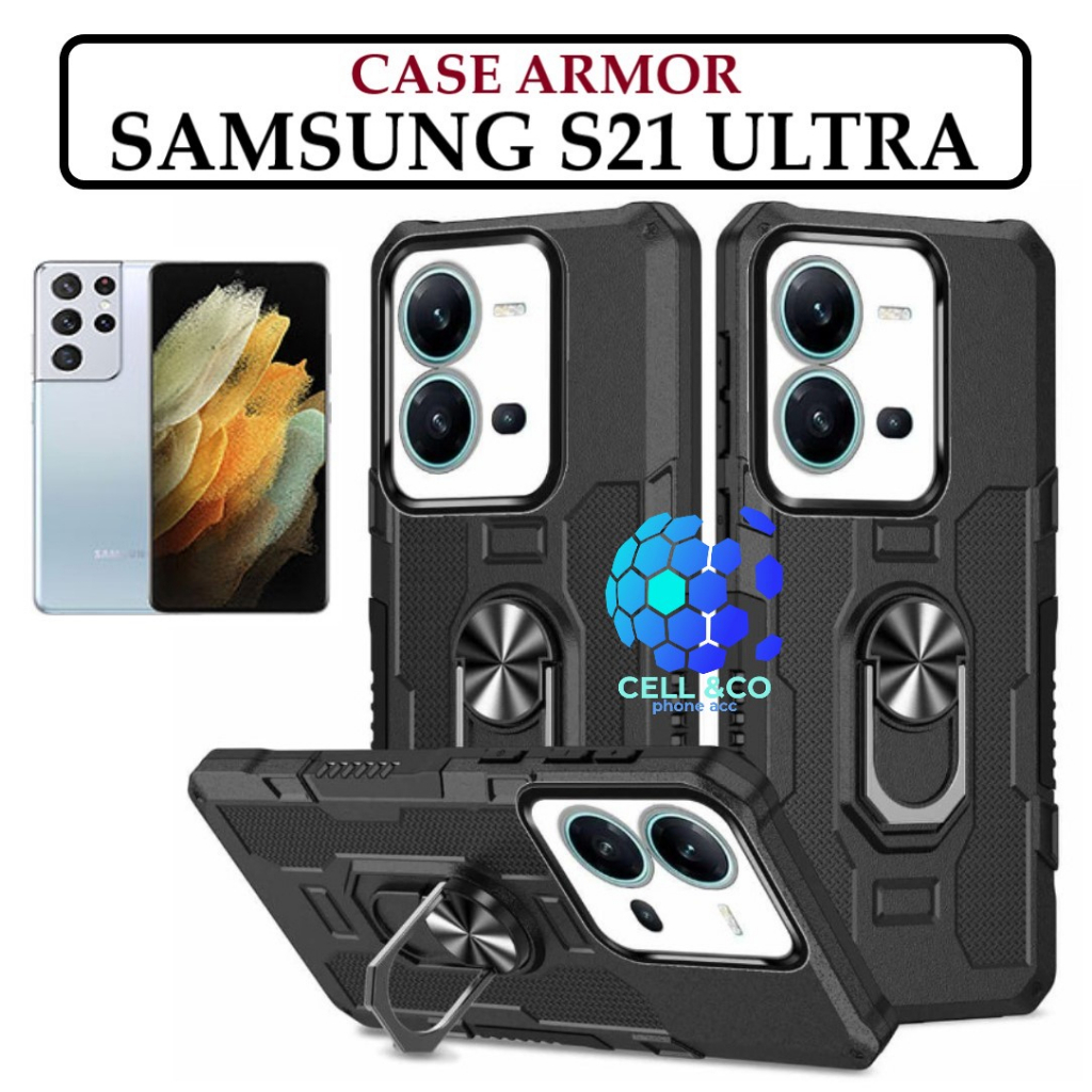 Case Armor SAMSUNG GALAXY S21 ULTRA Iring Cincin Magnetic Kesing Hp Protect kamera Premium Hard Case Standing Robot Pelindung Kamera