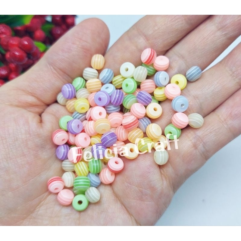 5gr. Manik bulat garis warna candy 6mm