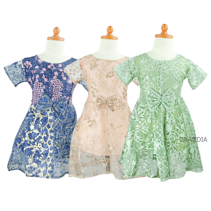 Dress Icha Brukat uk 2-3 Tahun / Baju Import Baby Cewek Dres Brokat Anak Perempuan Gaun Brukat Pesta