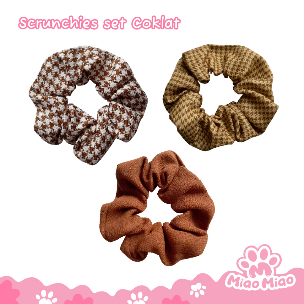 Scrunchies Set Coklat &amp; Kotak Kecil - Kunciran ikat rambut