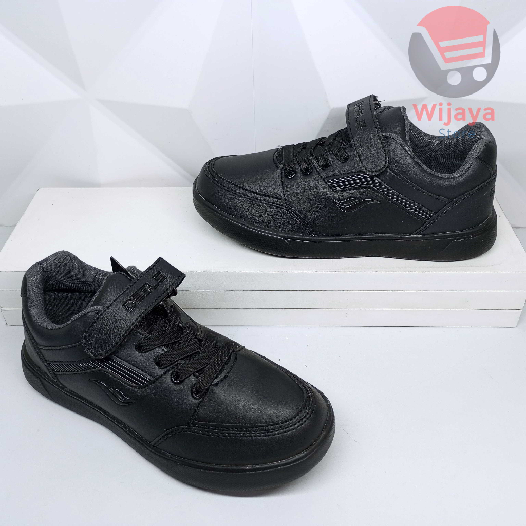 Sepatu Sekolah Desle 34-37 Sneaker Anak Boot Tinggi Hitam Polos Putih Bahan Kulit Sintetis Premium Strap Velcro CALVIN LUTHER KEVIN COSTNER