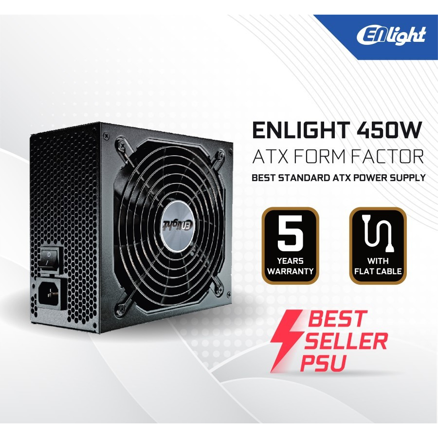 Power Supply Enlight 450Watt Black Silver 80+ Bronze - PSU 450W