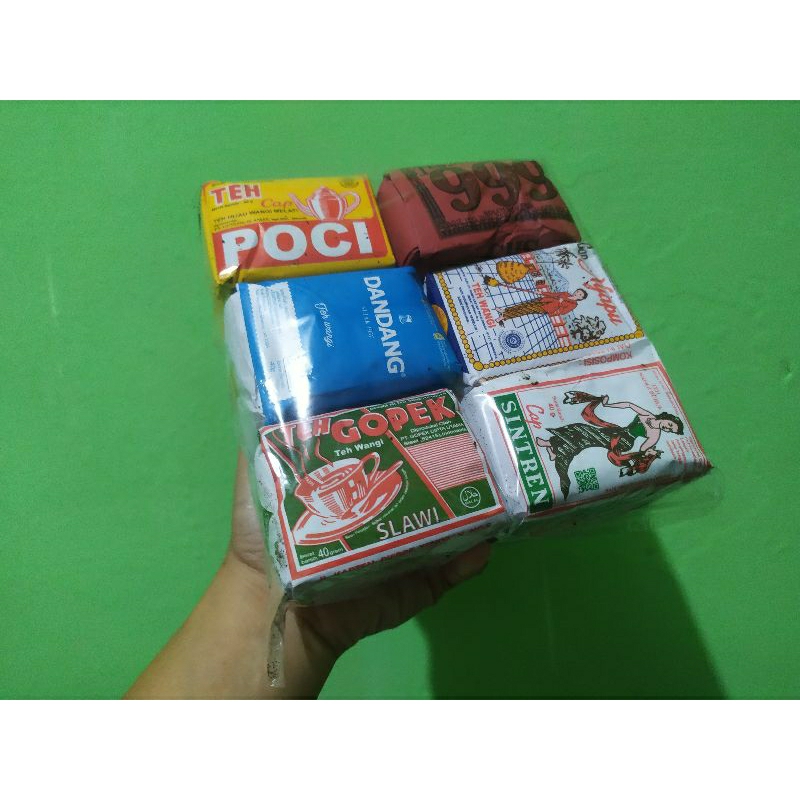 

paket 6 teh tubruk (poci dandang nyapu gopek 999 sintren)/teh racik solo kombinasi 6 teh tubruk oleh2 khas solo/paket 6 teh racikan wedangan angkringan hik khas wong solo