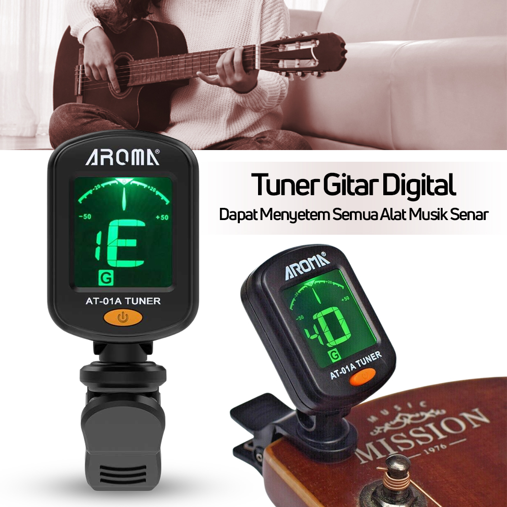 AROMA Tuner Gitar dengan Clip - AT-01A - M6SK02BK Black