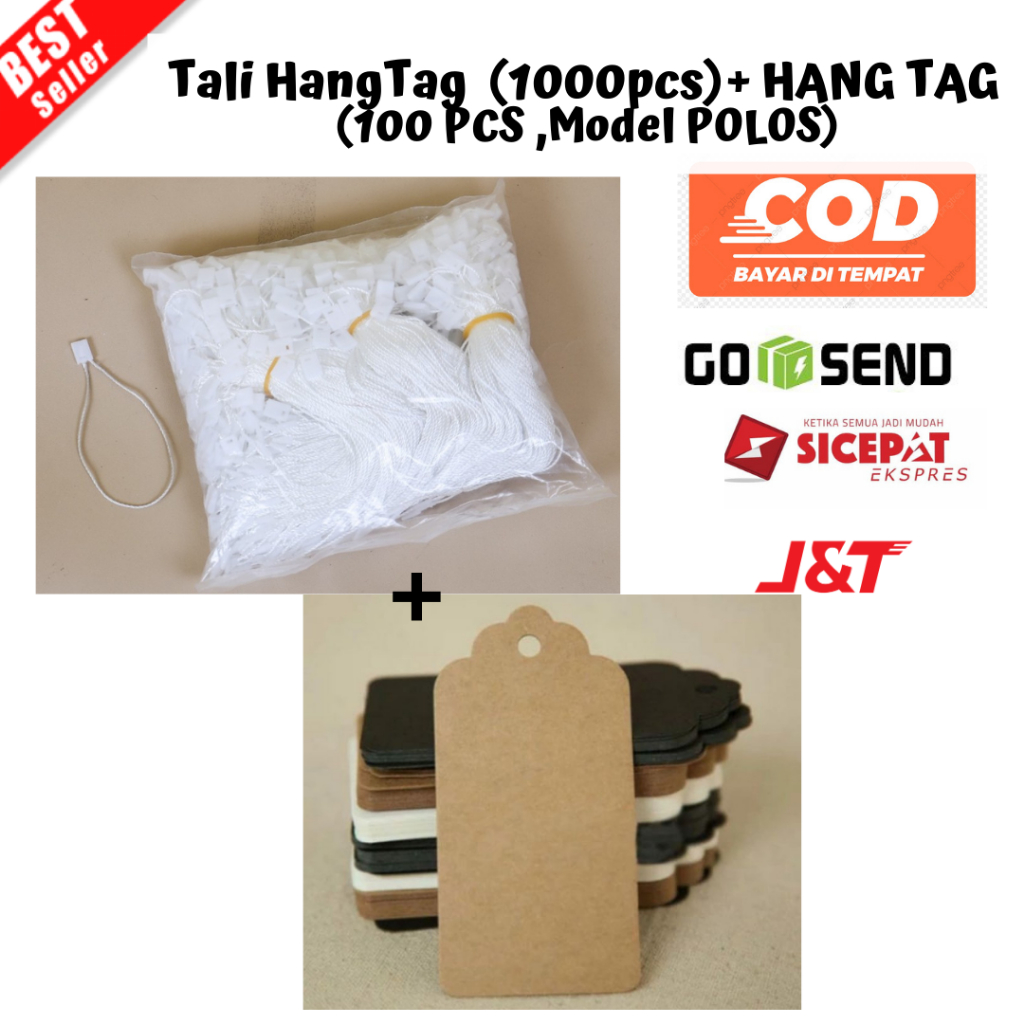 

[BAYAR DI TEMPAT] (PAKET A3) Tali HangTag ISI 1000pcs + HANG TAG ISI 100 PCS ,Model POLOS Tali Gantungan Label Baju HANGTAG POLOSHANGTAG BAJU HANGTAG KEMASAN HANG TAG COKLAT PUTIH HITAM