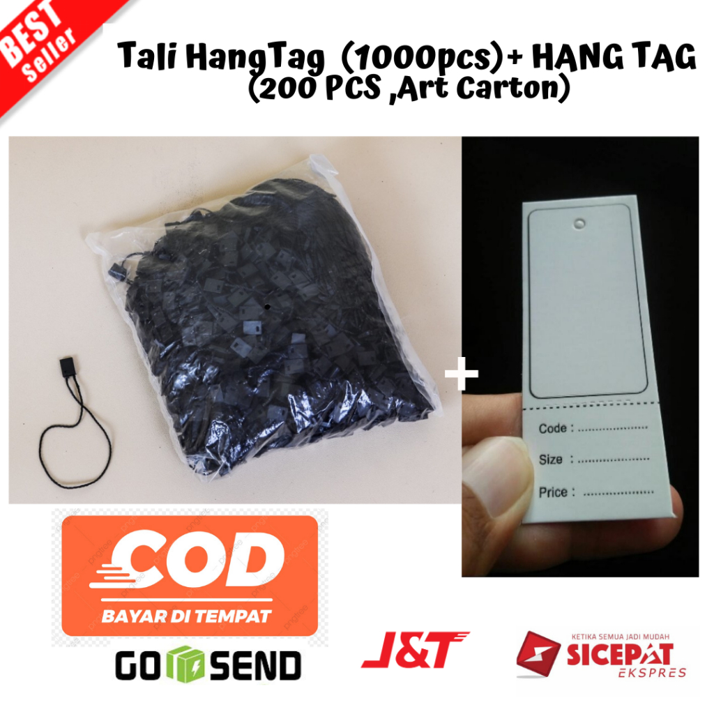 

[BAYAR DI TEMPAT] (PAKET A1) Tali HangTag ISI 1000pcs + HANG TAG ISI 200 PCS ,Bahan art carton Tali Gantungan Label Baju HANGTAG POLOSHANGTAG BAJU HANGTAG KEMASAN HANG TAG COKLAT PUTIH HITAM