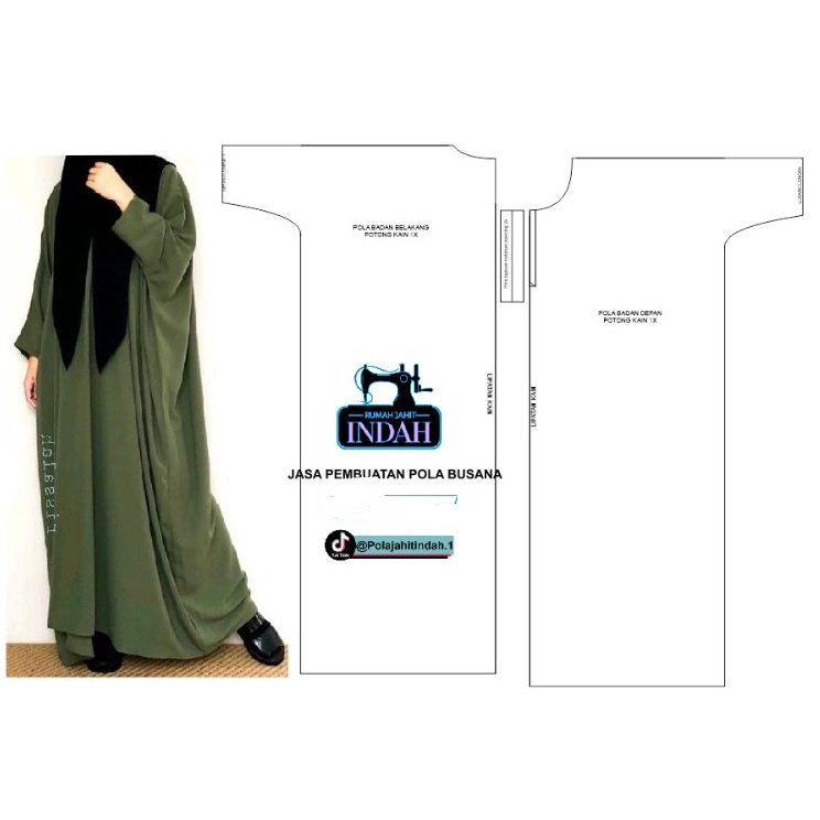 POLA JAHIT ABAYA SIMPEL DEWASA POLA INSTAN