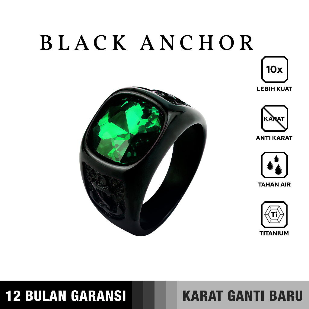 Emrys Premium Ring BLACK ANCHOR Real Titanium Anti Karat Cincin Titanium Pria Wanita