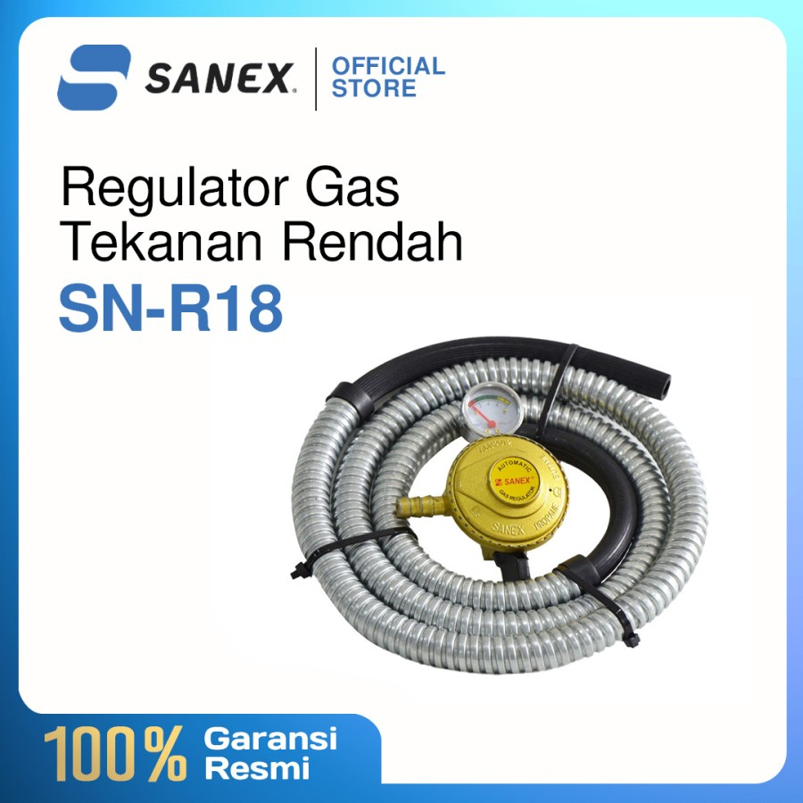 Paket Selang Gas 1,8 Meter + Regulator Sanex SN-R18-1 FREE 2 KLEM