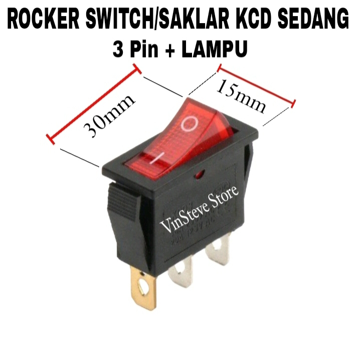 Rocker Switch/Saklar KCD3 Sedang 3 Pin + Lampu