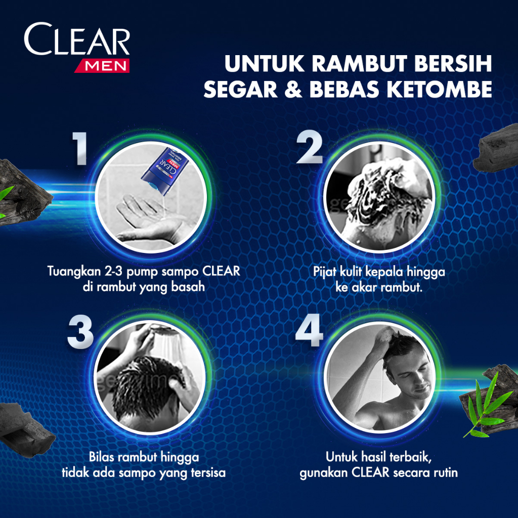 CLEAR Men Shampoo Anti Ketombe 3 in 1 Clean Active Sampo Tonik Sabun 48 Jam Perlindungan Aktif 160mL