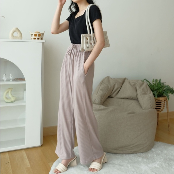 Hyori Knit Pants - Rib Pants - Celana Panjang Rajut Wanita - Celana Anti Kusut  - Celana Korea Wanita - Celana Casual - Petite Friendly